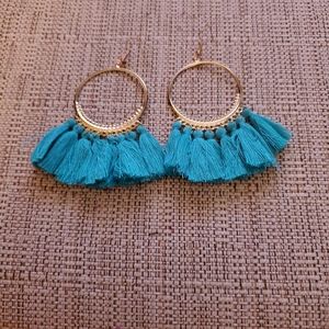 Teal tassel earrings